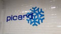 Picard logo text and brand snow sign of French store food company of frozen products