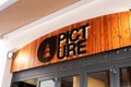 Picture boutique brand logo and sign text shop on wall entrance facade store