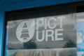 Picture store brand logo and text sign shop surf board fashion on windows boutique