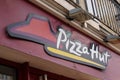 Pizza Hut Sign text and Logo of Fast food Casual pizzas Restaurant Royalty Free Stock Photo