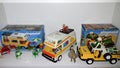 Playmobil safari car and bus camper van in toy vintage old ancient campervan for kids Royalty Free Stock Photo