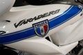 Police municipale motorcycle with logo sign and honda varadero brand text on