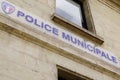 Police municipale text and logo of french mayor Municipal police in city sign
