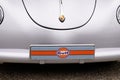 Porsche 356 and gulf brand ancient logo and text sign of vintage german sport car