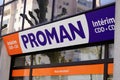 Proman sign text and brand logo on wall facade interim Temporary work agency company