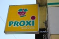 Proxi super supermarket logo sign and brand text shop group food retail store