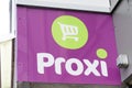 Bordeaux , Aquitaine / France - 03 09 2020 : proxi super supermarket logo sign purple shop group food retail store brand