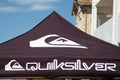 Quiksilver logo sign and brand text banner on store surf clothing shop entrance