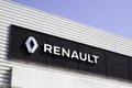 Renault brand sign and text logo front of car dealership automobiles store signage