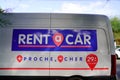 Rent a car logo brand and text sign on panel van truck of mobility agency French to Royalty Free Stock Photo
