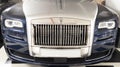 Rolls-Royce chrome radiator grille car and emblem with logo brand and text sign of Royalty Free Stock Photo