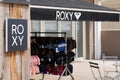 Roxy logo text and sign of surf brand exterior facade shop entrance girls women store Royalty Free Stock Photo