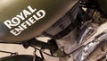 Bordeaux , Aquitaine / France - 12 19 2019 : Royal Enfield Bullet fuel tank military motorcycle Royalty Free Stock Photo