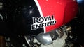 Bordeaux , Aquitaine / France - 06 20 2020 : Royal Enfield logo sign on Indian motorbike steel tank of vintage historical