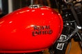 Royal Enfield meteor fuel tank logo text and brand sign on motorcycle indian motorbike Royalty Free Stock Photo