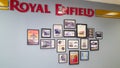 Royal Enfield motorcycle decoration framed photo wall in interior dealership store of