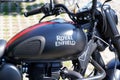 Royal Enfield motorcycle meteor black vintage indian motorbike logo brand 350 sign Royalty Free Stock Photo