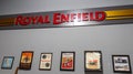 Royal Enfield motorcycles logo brand and text sign on wall interior indian motorcycles Royalty Free Stock Photo