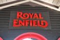 Royal Enfield motorcycles logo text and brand sign store dealership shop from india Royalty Free Stock Photo