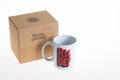 Royal Enfield mug with sell brown box carton and logo brand with text sign indian