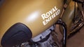 Bordeaux , Aquitaine / France - 12 19 2019 : Royal Enfield tank sign vintage motorcycle military color