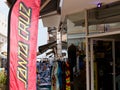 Santa Cruz Skateboards sign text and logo shop brand on flag advertising store street Royalty Free Stock Photo