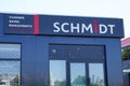 Schmidt logo and sign front of store chain shop specialized in installation kitchen