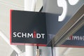 schmidt logo and text sign front of store specialized in installation kitchen at home