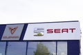 Seat cupra logo sign and brand text on store dealership shop Spanish automobile