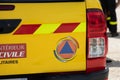 securite Civile logo brand and text sign on rescue truck ambulance van rescue victims