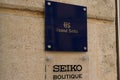 Seiko grand boutique sign text and brand logo of japanese holding shop company