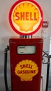 Shell oil company logo brand and text sign yellow pump gas fuel ancient old panel Royalty Free Stock Photo