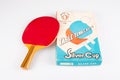 Silver cup vintage ping pong paddles box old ancient table tennis red bats