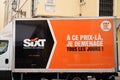 Sixt logo brand and text sign for Car Rental on truck panel rent van