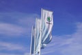 Skoda store dealership sign brand and text logo on wind flag of car store Czech