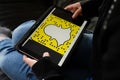 Bordeaux , Aquitaine / France - 11 30 2019 : Snapchat screen tablet application logo sign popular social media application for