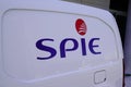 Spie logo brand and text sign on panel van car french company fields of electrical