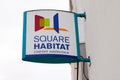 Square habitat sign text and logo of french real estate store broker office company