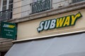 Subway logo text and brand sign restaurant entrance facade American fast food