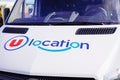 Bordeaux , Aquitaine / France - 08 04 2020 : super u logo sign and logo on location truck hire detail rent van supermarket car
