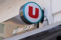 Super U logo sign u and text brand panel wall facade french supermarket store