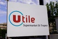 Super U logo sign u text brand utile in st tropez for french supermarket store
