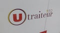 Super U traiteur logo brand and text sign u for french supermarket store caterer food Royalty Free Stock Photo