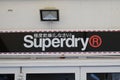 Superdry store logo sign and brand text front wall shop of london British