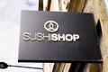 Sushi shop text and logo sign front of restaurant japan food concept sushishop