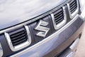 Suzuki logo sign text car Japanese brand of multinational company automotive japan Royalty Free Stock Photo