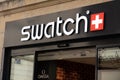 Bordeaux , Aquitaine France - 06 06 2023 : Swatch logo brand and text sign on wall entrance facade store swiss chain watch