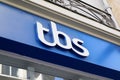 Tbs logo blue sign and text logo on store of sporty clothing footwear shop