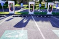 Tesla Supercharger car station three fast-charged for american electric vehicle Royalty Free Stock Photo