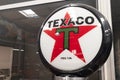 texaco gas station pump sign text and logo star red brand from Chevron Corporation